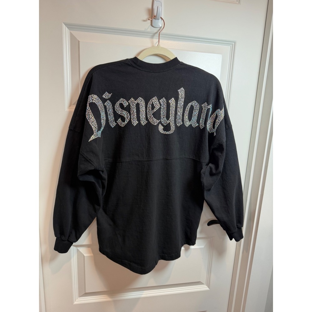 Disney Spirit Jersey Disneyland Rhinestone Black Long Sleeve Shirt Womens XS